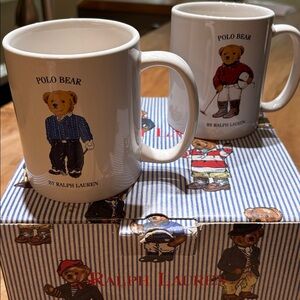 Ralph Lauren Polo Bear White Mugs x2 plus box.
